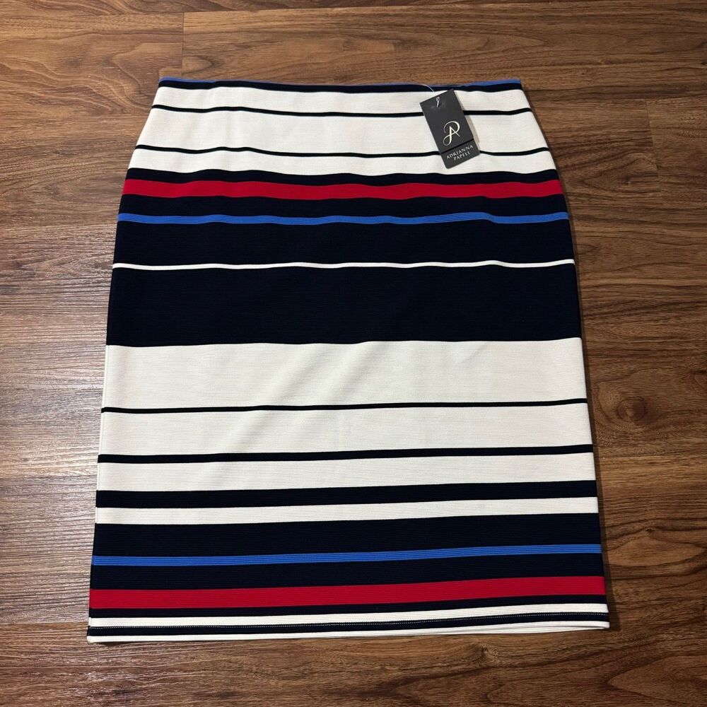 Adrianna Papell Pencil Skirt Multicolor Striped Viscose Lined Womens XL White